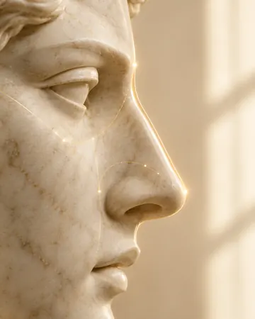 Escultura de perfil com linha dourada no nariz