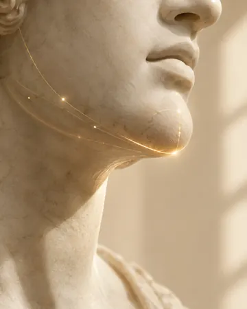 Escultura de perfil com linha dourada no queixo