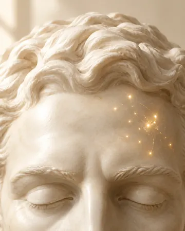 Escultura com pequenos pontos dourados na testa