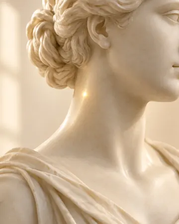 Escultura com um ponto dourado elevado no pescoço