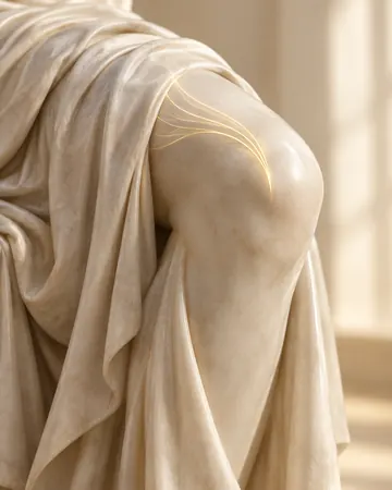 Joelho de estátua com linhas de luz dourada suave