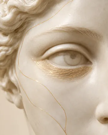 Escultura com linhas douradas finas abaixo dos olhos