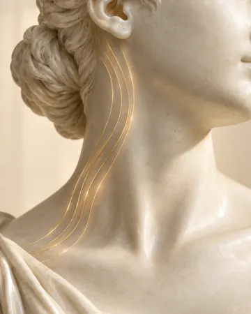 Escultura com linhas douradas na lateral do pescoço