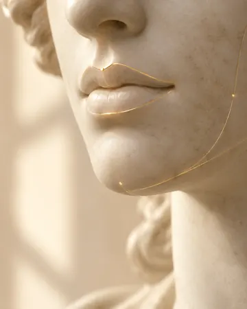 Escultura com linha dourada no contorno dos lábios