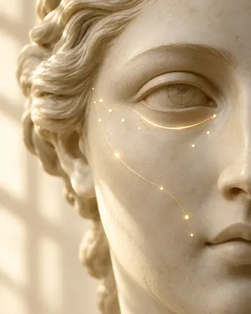 Escultura com linha dourada abaixo dos olhos