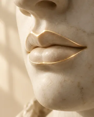 Escultura com linha dourada no contorno dos lábios