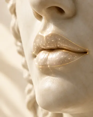 Escultura com pontos dourados sobre os lábios
