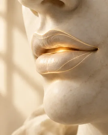 Escultura com brilho dourado no volume dos lábios