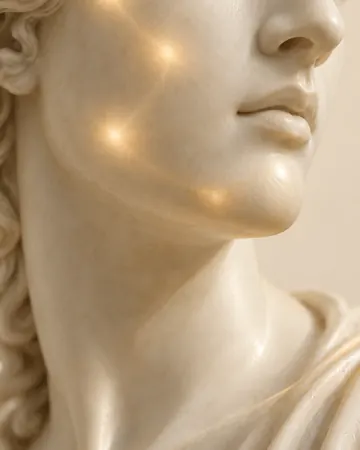 Escultura com luz dourada na bochecha e no queixo