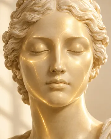 Escultura com um brilho dourado uniforme sobre o rosto