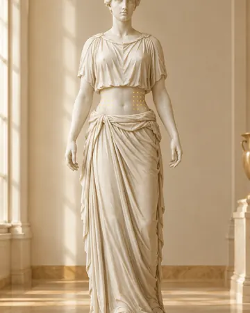 Estátua com pontos dourados nas laterais da cintura