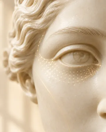 Escultura com pontos dourados abaixo dos olhos