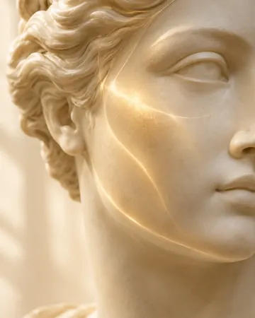 Escultura com brilho dourado uniforme nas maçãs do rosto