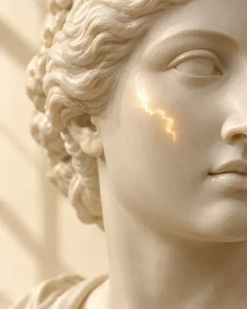 Escultura com um ponto dourado irregular na bochecha