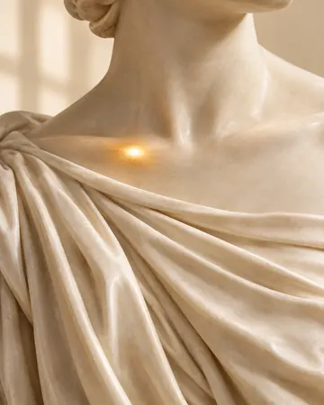 Escultura com um ponto de luz dourada em dois tons no colo