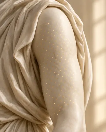 Braço de escultura com trama fina de luz dourada