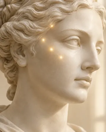Escultura com pequenos pontos dourados na têmpora