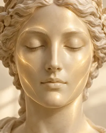 Escultura com brilho dourado uniforme na pele do rosto