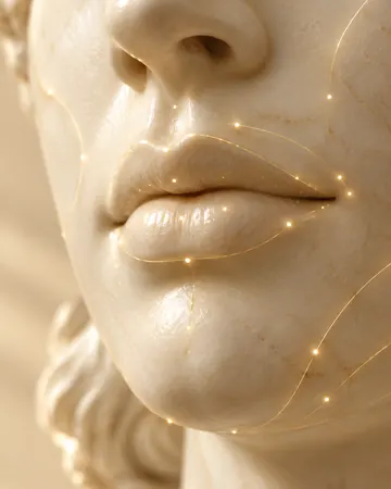 Escultura com pontos dourados em volta dos lábios
