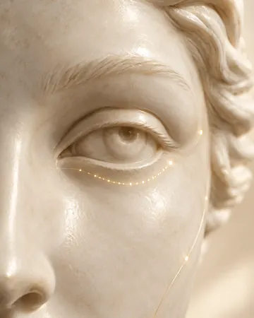 Escultura com pontos dourados abaixo dos olhos