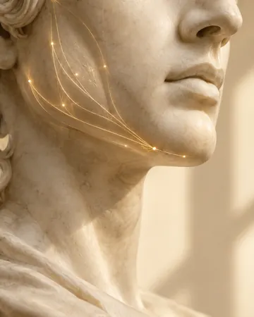 Escultura com linhas douradas sobre o músculo da mandíbula