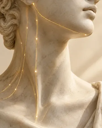 Escultura com linhas douradas no pescoço e na mandíbula