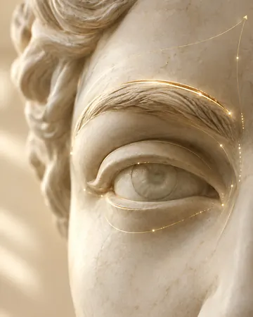 Escultura com linha dourada no arco da sobrancelha