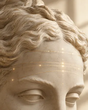 Escultura com linhas douradas na testa